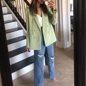 Mint Green Oversized Button Down Blazer